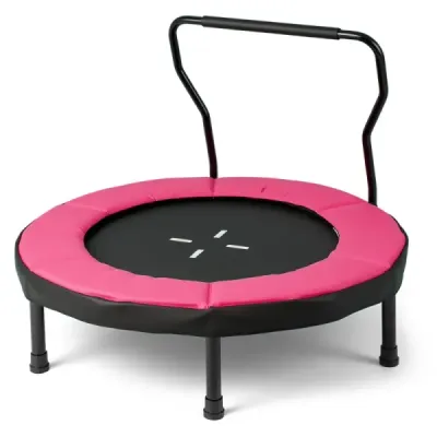 Ø102 cm dětská trampolína fitness trampolína vnitřní s odnímatelnou rukojetí mini trampolína s nosností do 100 kg růžová