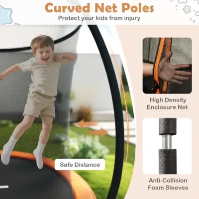 Venkovní trampolína s žebříkem, kulatá zahradní trampolína s ochrannou sítí, krytem okraje a kovovým rámem, Ø366 cm, oranžová