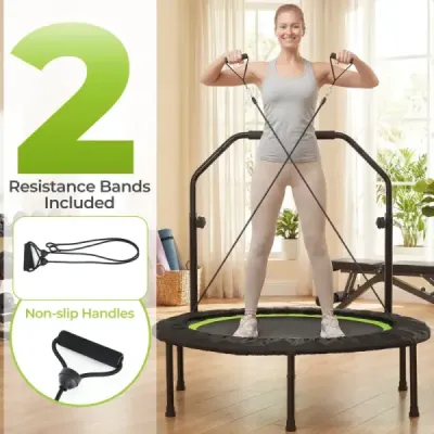 40palcová fitness trampolína pro dospělé se 2 odporovými pásy - zelená