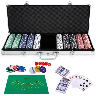 Pokerová sada pokerový kufřík 500 laserových žetonů hliníkový kufřík hliníkový pokerový kufřík + hadřík + 2 pokerové balíčky