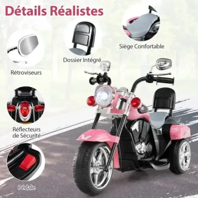 6V dětská elektrická motorka s nastavitelným světlometem a zvukem Tricycle Electric Motorbike Light Pink
