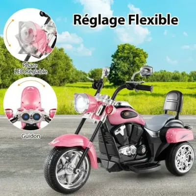 6V dětská elektrická motorka s nastavitelným světlometem a zvukem Tricycle Electric Motorbike Light Pink