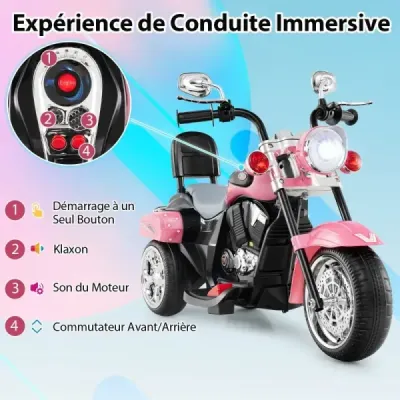 6V dětská elektrická motorka s nastavitelným světlometem a zvukem Tricycle Electric Motorbike Light Pink