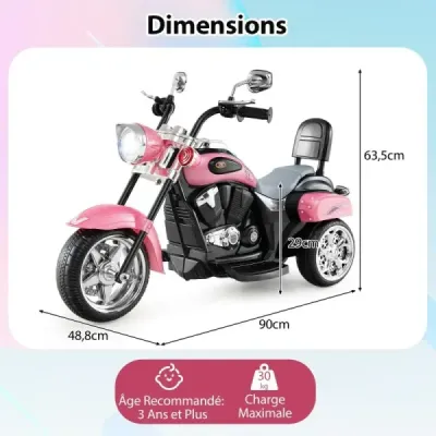 6V dětská elektrická motorka s nastavitelným světlometem a zvukem Tricycle Electric Motorbike Light Pink