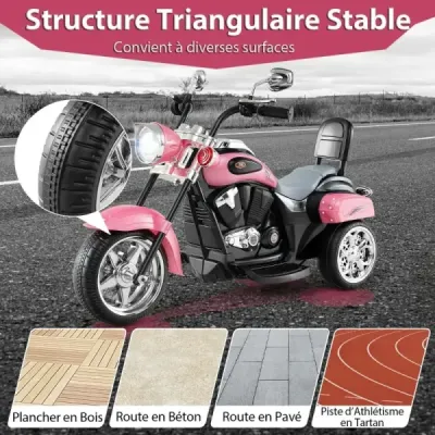 6V dětská elektrická motorka s nastavitelným světlometem a zvukem Tricycle Electric Motorbike Light Pink