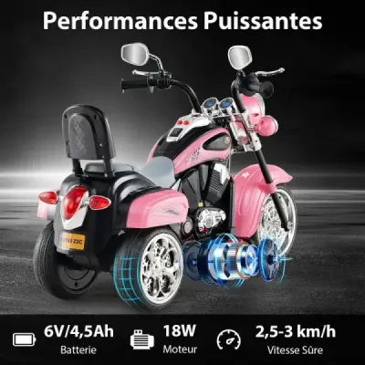6V dětská elektrická motorka s nastavitelným světlometem a zvukem Tricycle Electric Motorbike Light Pink