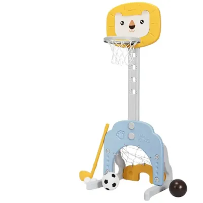 Sada basketbalových košů 3 v 1 Basketbalový koš s nastavitelnou výškou Lehká a stabilní basketbalová sada žlutá + modrá