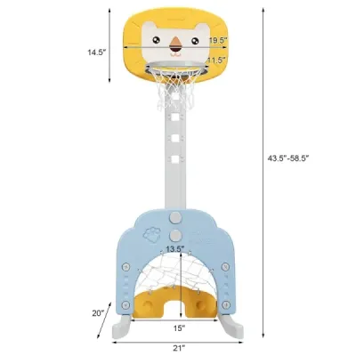 Sada basketbalových košů 3 v 1 Basketbalový koš s nastavitelnou výškou Lehká a stabilní basketbalová sada žlutá + modrá