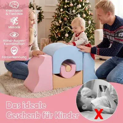 Sada 6 pěnových stavebních kostek s potahem šetrným k pokožce a zaoblenými hranami pro děti