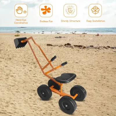 Bagr na sezení s lopatou Kovový dětský bagr Bagr na písek na sezení pro děti od 3 let. Oranžový