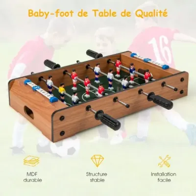 Mini fotbalový stůl pro 2 hráče prostorově úsporný fotbalový stůl s robustní rukojetí 51 x 30,5 x 9 cm Příroda