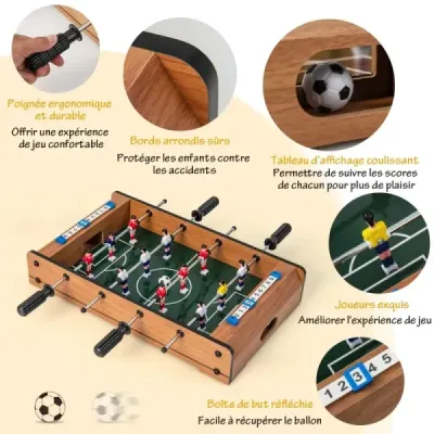 Mini fotbalový stůl pro 2 hráče prostorově úsporný fotbalový stůl s robustní rukojetí 51 x 30,5 x 9 cm Příroda