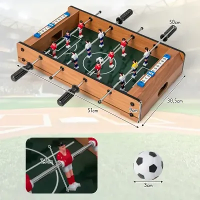 Mini fotbalový stůl pro 2 hráče prostorově úsporný fotbalový stůl s robustní rukojetí 51 x 30,5 x 9 cm Příroda