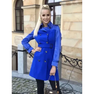 Tenký dámský kabát z kombinovaných materiálů MODA2027 modrý