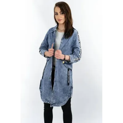 Volná dámská jeansová bunda MODA101 modrá