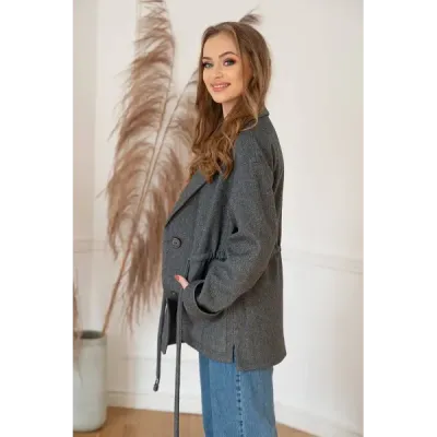 Krátký dámský kabát MODA727 tmavě šedý