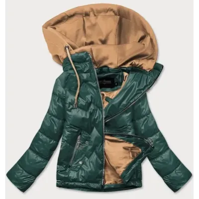 Dámská jarní bunda s kapucí MODA003 zeleno-karamelová