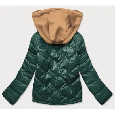 Dámská jarní bunda s kapucí MODA003 zeleno-karamelová
