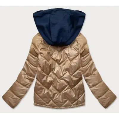 Dámská jarní bunda s kapucí MODA003 karamelovo-modrá