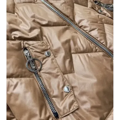 Dámská jarní bunda s kapucí MODA003 karamelovo-modrá
