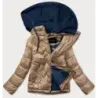 Dámská jarní bunda s kapucí MODA003BIG karamelovo-modrá