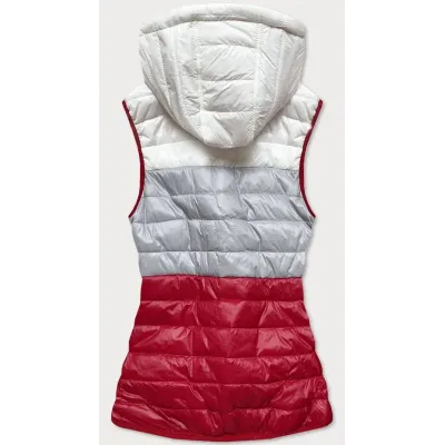 Dámská vesta s kapucí MODA304 bílo-šedo-červená