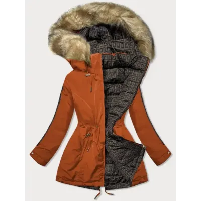 Dámská oboustranná zimní bunda MODA555 pomerančovo-hnědá
