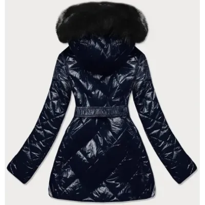 Lesklá dámská zimní bunda MODA756 tmavě modrá