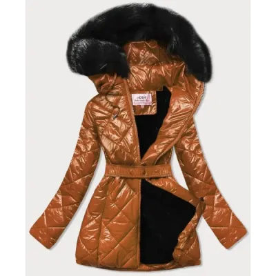 Lesklá dámská zimní bunda MODA756 karamelová