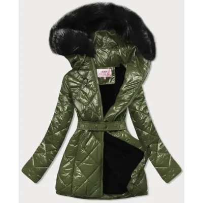 Lesklá dámská zimní bunda MODA756 khaki