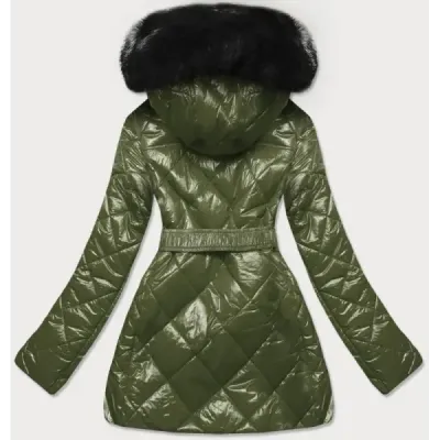 Lesklá dámská zimní bunda MODA756 khaki