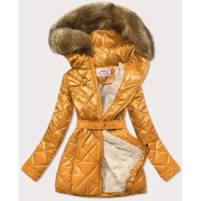 Lesklá dámská zimní bunda MODA756 žlutá