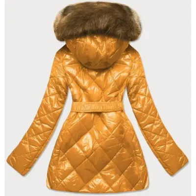 Lesklá dámská zimní bunda MODA756 žlutá