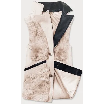 Elegantní dámská vesta z kožešinou MODA9593 krémová