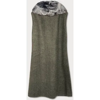 Dlouhá dámská vesta s kožíškem MODA1010 khaki