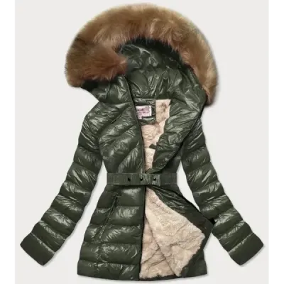 Dámská lesklá zimní bunda MODA674 khaki