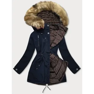 Oboustranná dámská zimní bunda MODA557 modro-hnědá