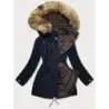 Oboustranná dámská zimní bunda MODA557 modro-hnědá