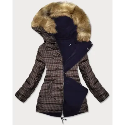 Oboustranná dámská zimní bunda MODA557 modro-hnědá