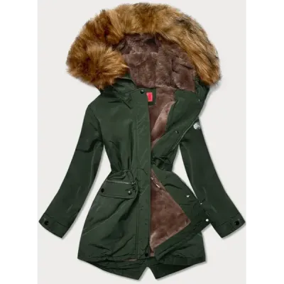 Dámská zimní parka z kožíškem MODA1312 zelená