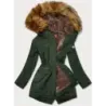 Dámská zimní parka z kožíškem MODA1312 zelená