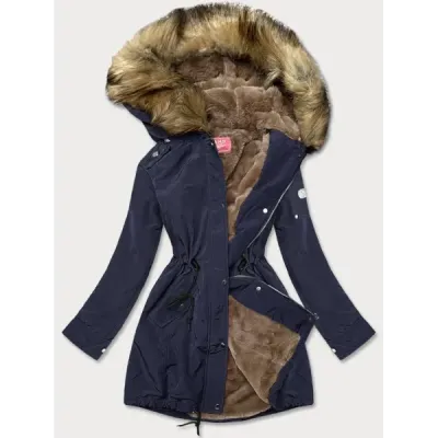 Dámská zimní bunda parka s kožešinou MODA1506 tmavě modrá