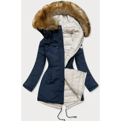 Dámská oboustranná zimní bunda MODA1508 tmavěmodro-bílá