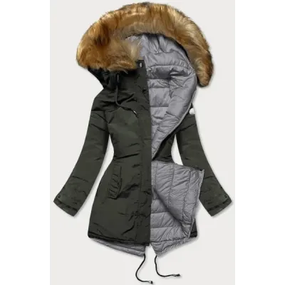 Dámská oboustranná zimní bunda MODA1508 army-šedá