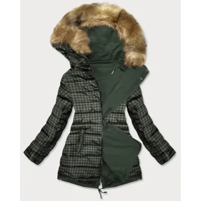 Oboustranná dámská zimní bunda MODA557BIG khaki
