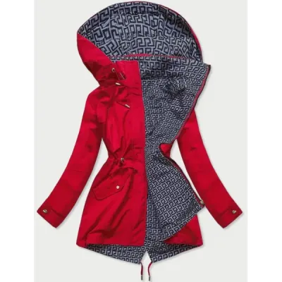 Dámská oboustranná podzimní bunda parka MODA581X červeno-šedá