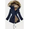 Dámská zimní bunda parka s kožešinou MODA1207 tmavě modrá