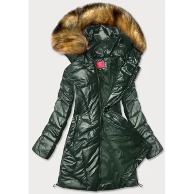 Lesklá dámská zimní bunda MODA1008 tmavě zelená