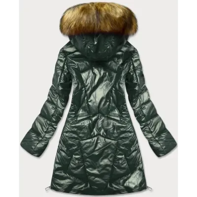 Lesklá dámská zimní bunda MODA1008 tmavě zelená