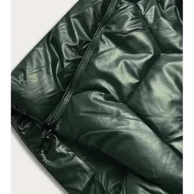 Lesklá dámská zimní bunda MODA1008 tmavě zelená